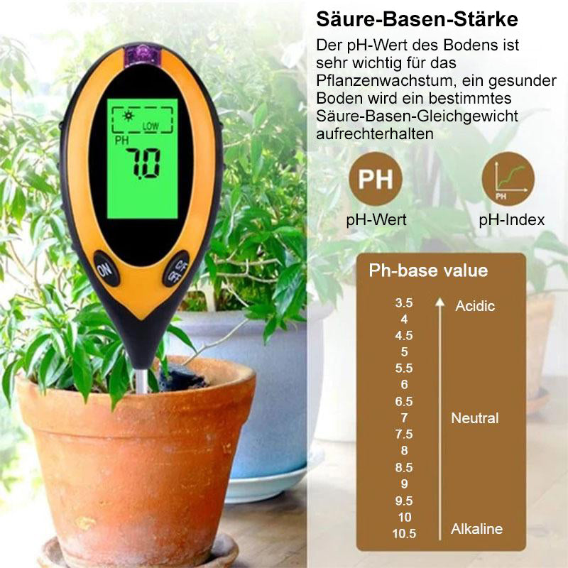 4 in 1 Bodentester - Sonnenlicht, pH-Wert, Feuchtigkeit, Temperatur